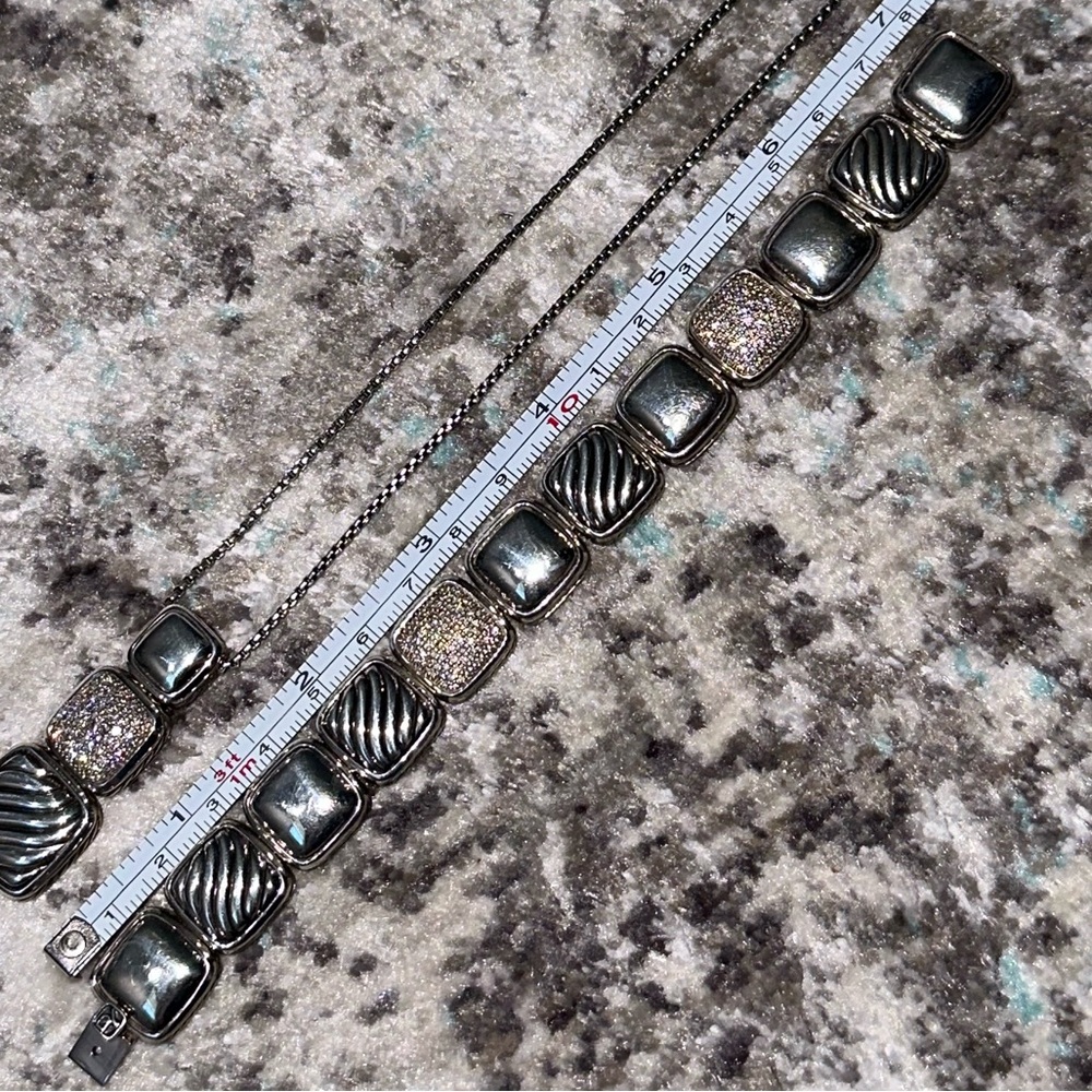 Vintage David Yurman 1-Row Linear Chiclet Bracelet Sterling Silver w/Diamonds - Picture 12 of 15
